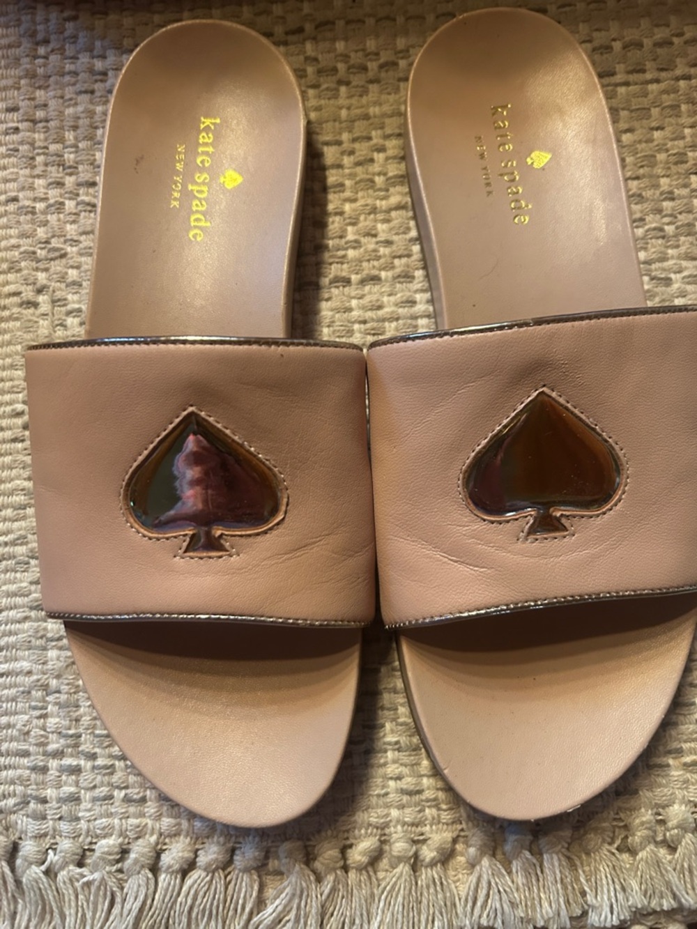kate spade pink  Blush Leather Slide Mules with Spade Accent